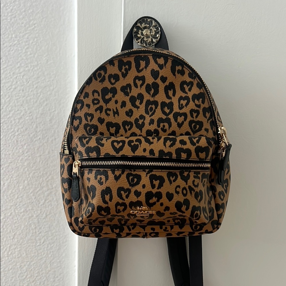 Coach Brown and Black Leopard Print Backpack